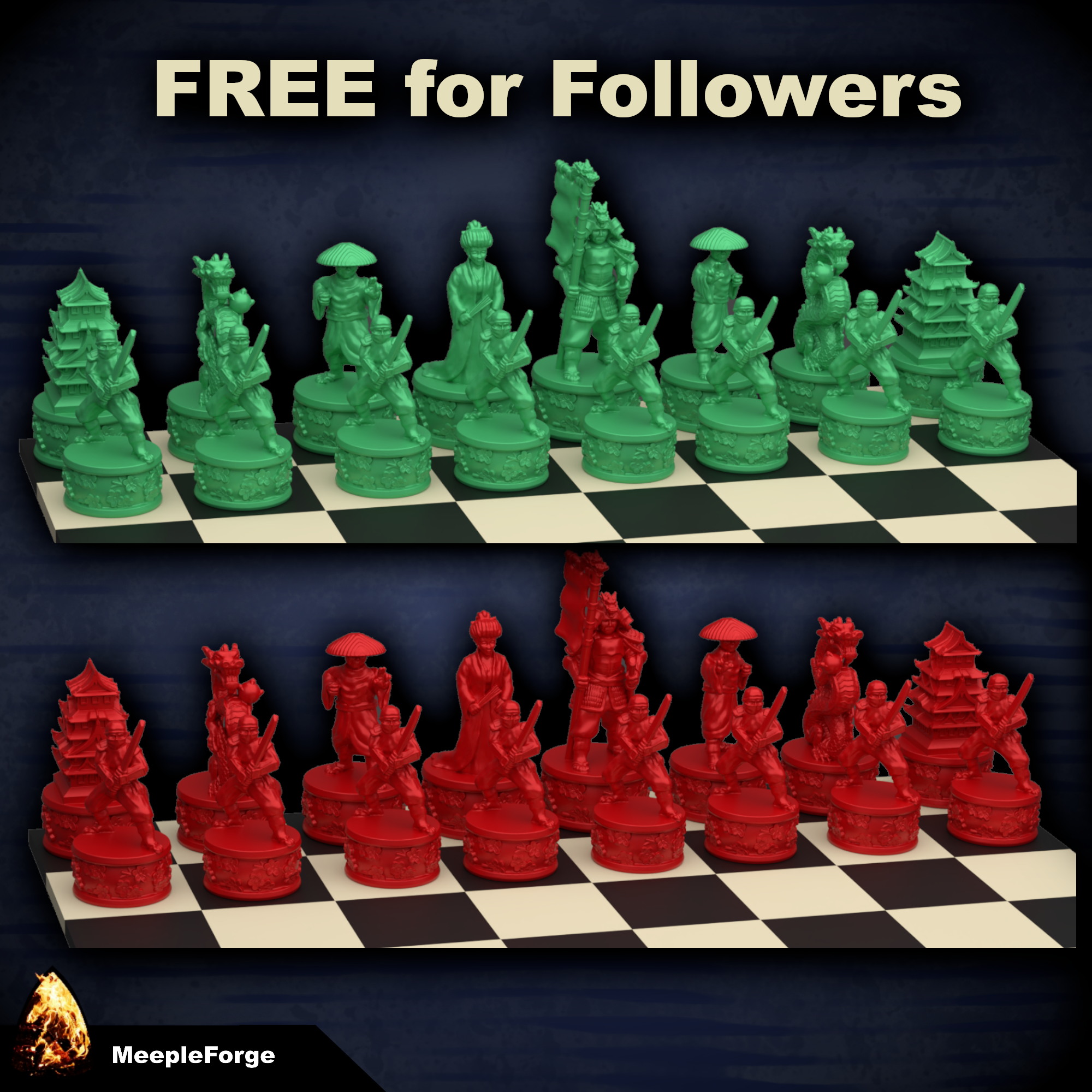 Chess Pieces - Japanese Shogun Style